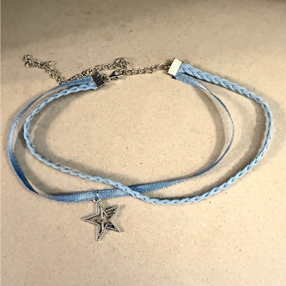 Light Blue Star Charm Double Choker Necklace